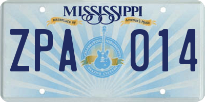 MS license plate ZPA014