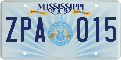 MS license plate ZPA015