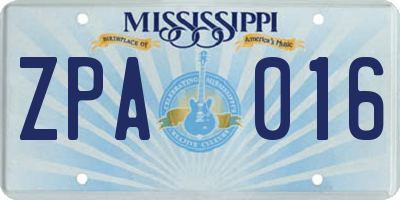 MS license plate ZPA016