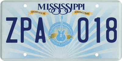 MS license plate ZPA018