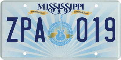 MS license plate ZPA019