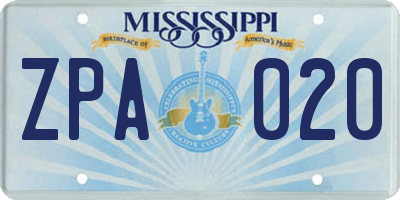 MS license plate ZPA020