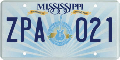 MS license plate ZPA021