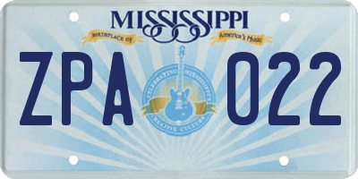 MS license plate ZPA022