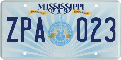 MS license plate ZPA023