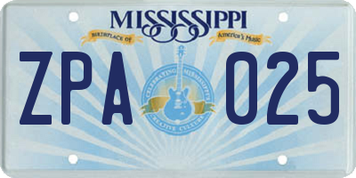 MS license plate ZPA025