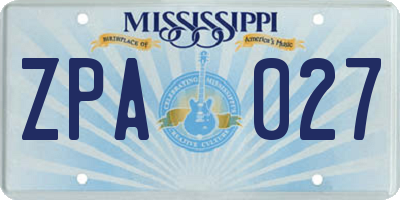 MS license plate ZPA027