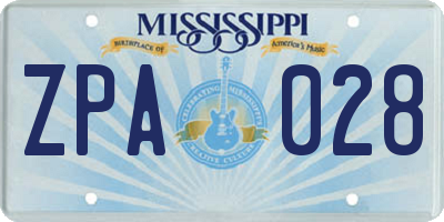 MS license plate ZPA028