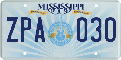 MS license plate ZPA030