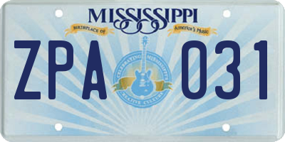 MS license plate ZPA031