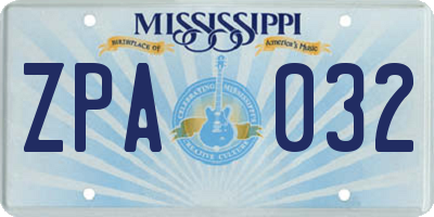 MS license plate ZPA032