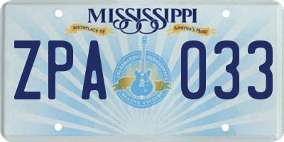 MS license plate ZPA033