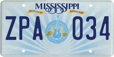 MS license plate ZPA034