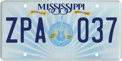 MS license plate ZPA037