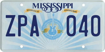 MS license plate ZPA040