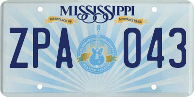 MS license plate ZPA043