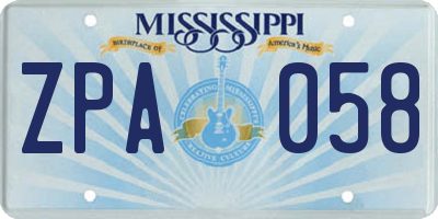 MS license plate ZPA058