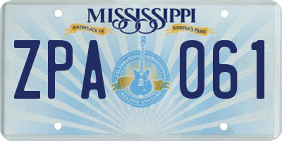 MS license plate ZPA061
