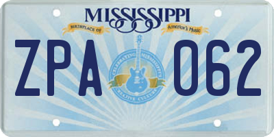 MS license plate ZPA062