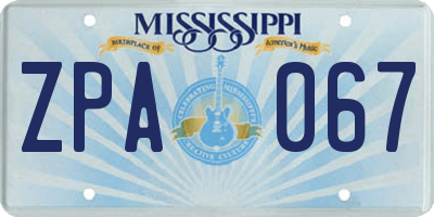 MS license plate ZPA067