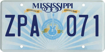 MS license plate ZPA071