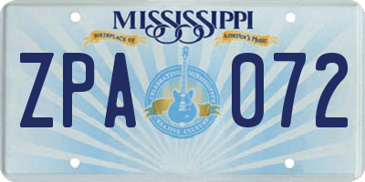 MS license plate ZPA072