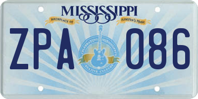 MS license plate ZPA086