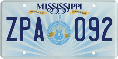 MS license plate ZPA092