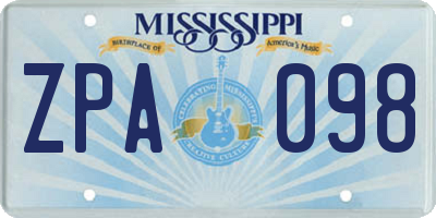 MS license plate ZPA098