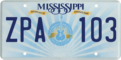 MS license plate ZPA103