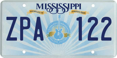 MS license plate ZPA122