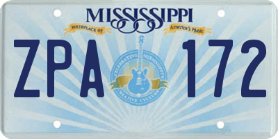 MS license plate ZPA172