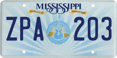 MS license plate ZPA203
