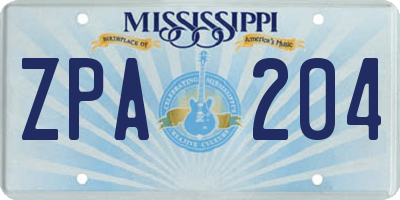MS license plate ZPA204