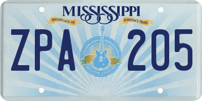 MS license plate ZPA205