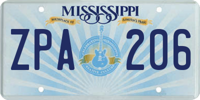MS license plate ZPA206