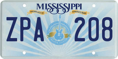 MS license plate ZPA208