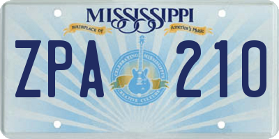 MS license plate ZPA210