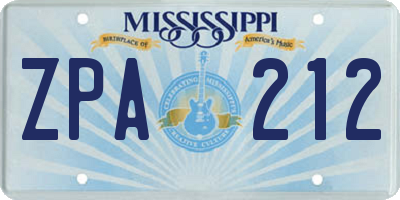 MS license plate ZPA212