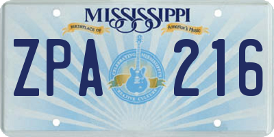 MS license plate ZPA216