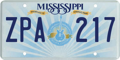 MS license plate ZPA217