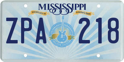 MS license plate ZPA218