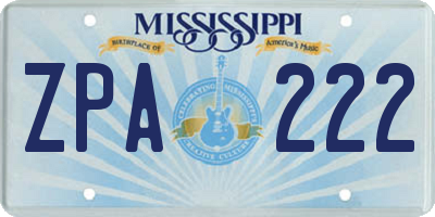 MS license plate ZPA222