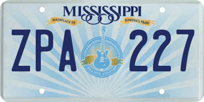 MS license plate ZPA227
