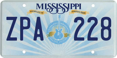 MS license plate ZPA228