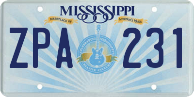MS license plate ZPA231