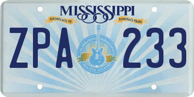 MS license plate ZPA233