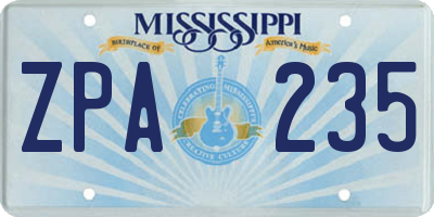 MS license plate ZPA235