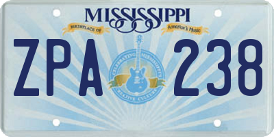 MS license plate ZPA238