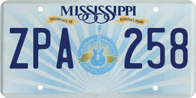 MS license plate ZPA258